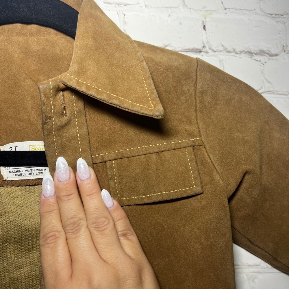 Vintage 1970s Toddler Suede Jacket Sears Western Cowboy Brown Retro Kids Size 2T - Picture 3 of 7